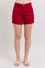 Judy Blue Full Size High Waist Tummy Control Garment Dyed Heart Shaped Denim Shorts Plus Size OutfitFlow