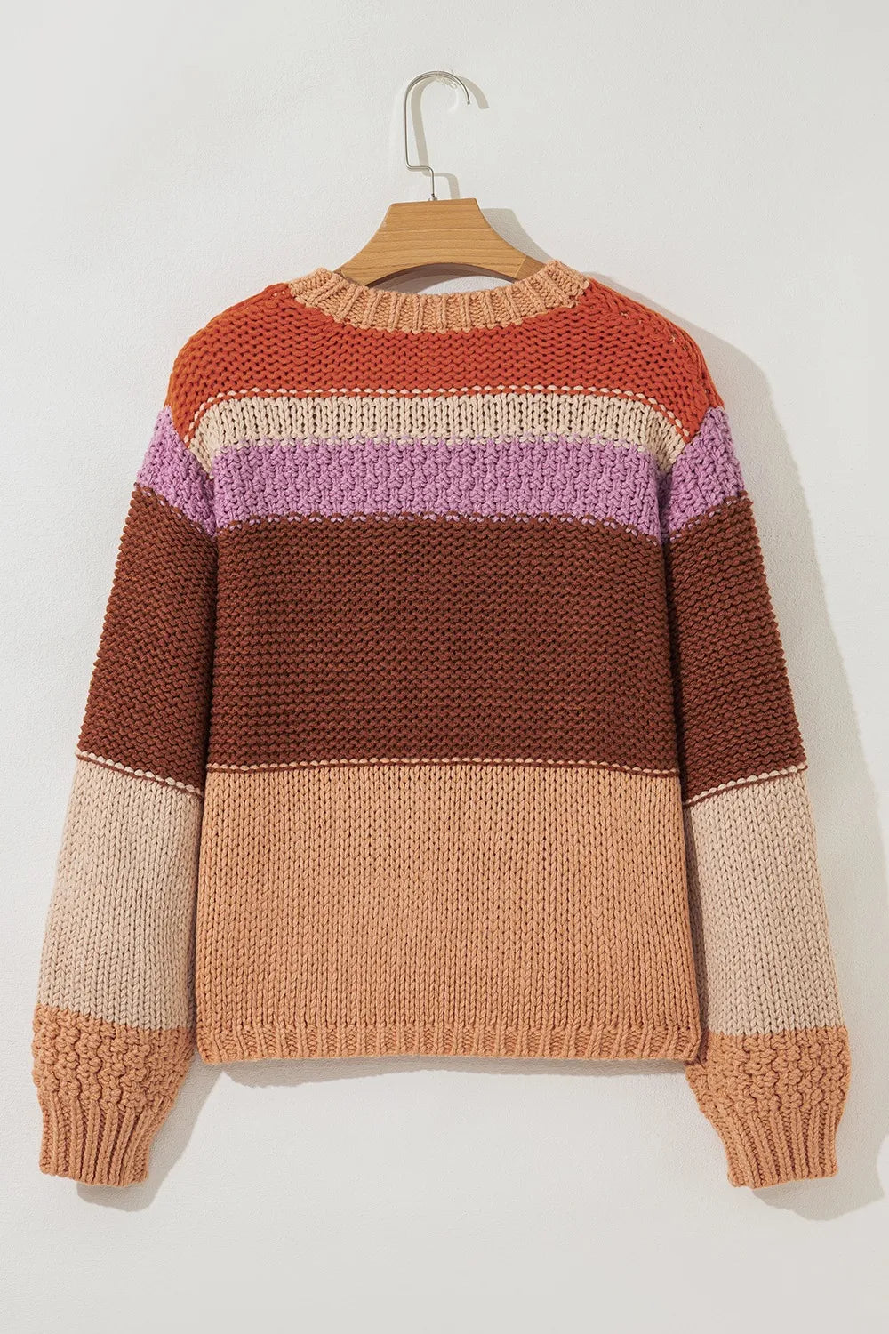 Colorblock Striped Round Neck Sweater OutfitFlow