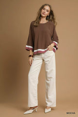 Umgee Scalloped Hem Color Block Top OutfitFlow