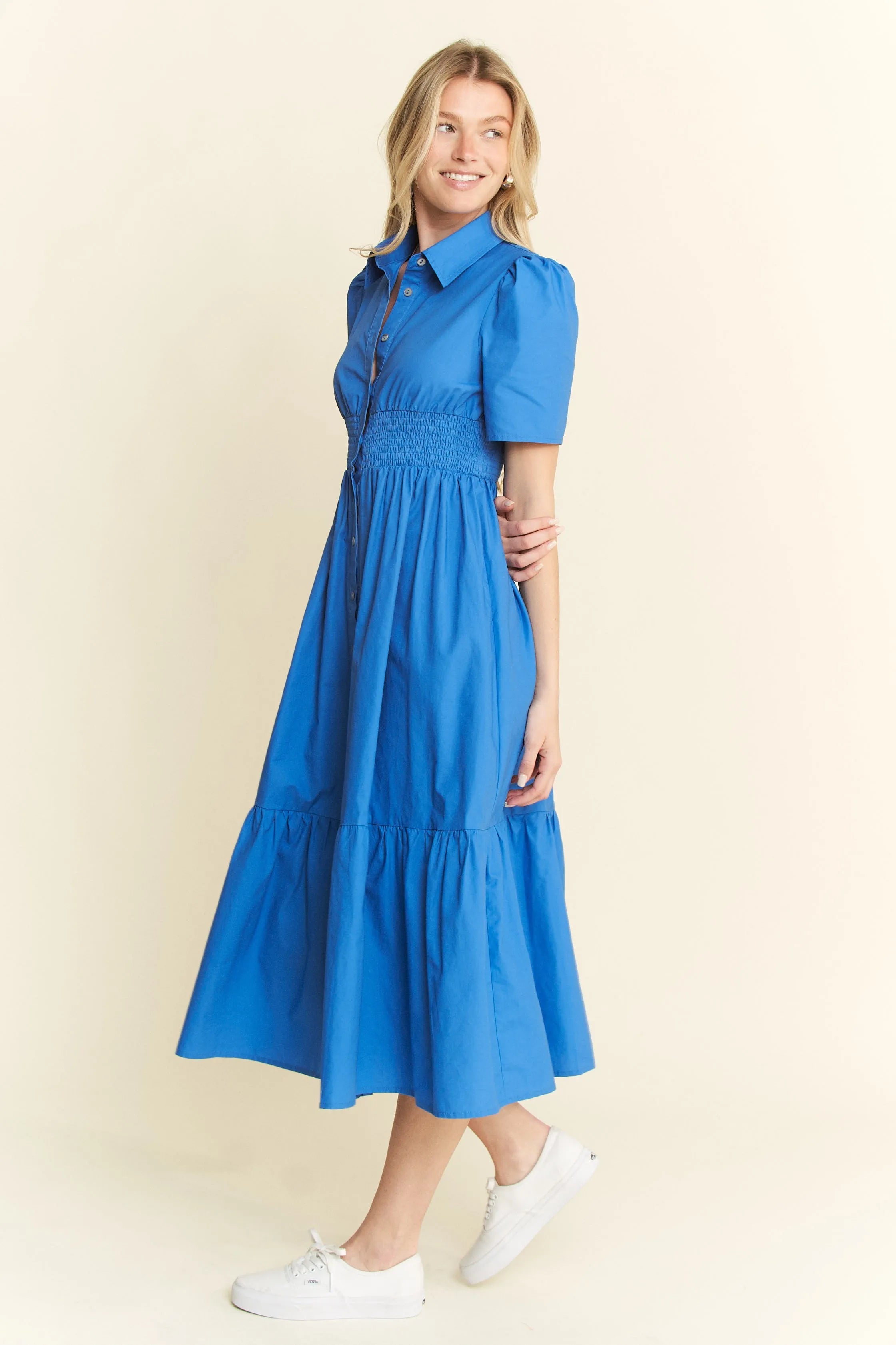 Jade By Jane Short Sleeve Button Down Midi Dress OutfitFlow