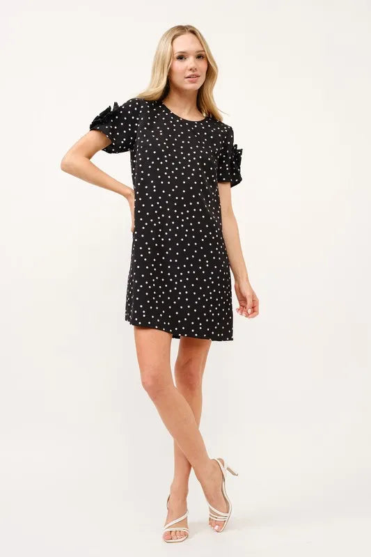 And The Why Embellished Sleeve Polka Dots Shift Dress OutfitFlow