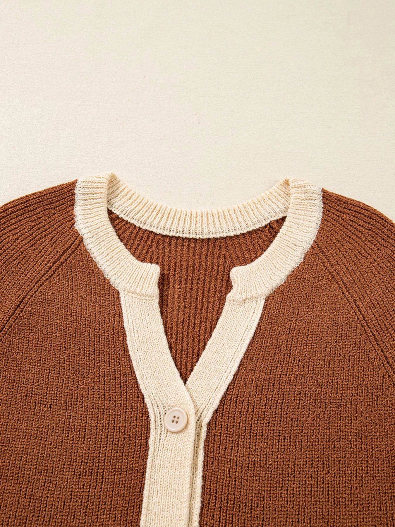 Contrast Knit V Neckline Cardigan OutfitFlow