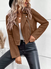 Suede Moto Jacket with Zip Detail Trendsi