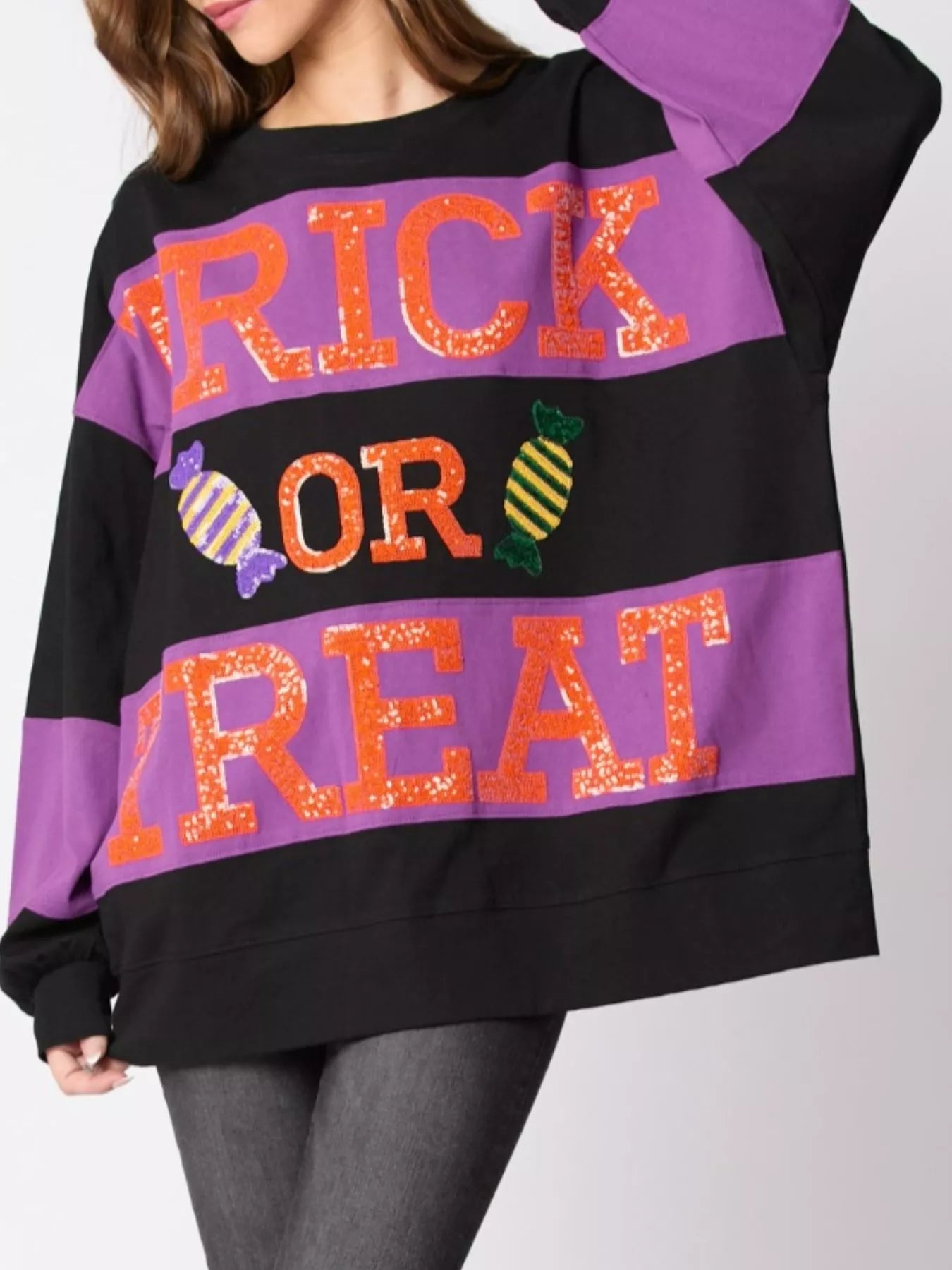 Halloween Trick Or Treat Sequin Sweatshirt OutfitFlow
