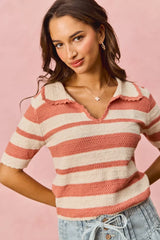SO ME Stripe Short Sleeve Cropped Sweater OutfitFlow