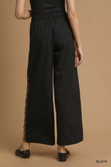 Umgee Front Pleated Wide-Leg Pants with Contrast Trim OutfitFlow