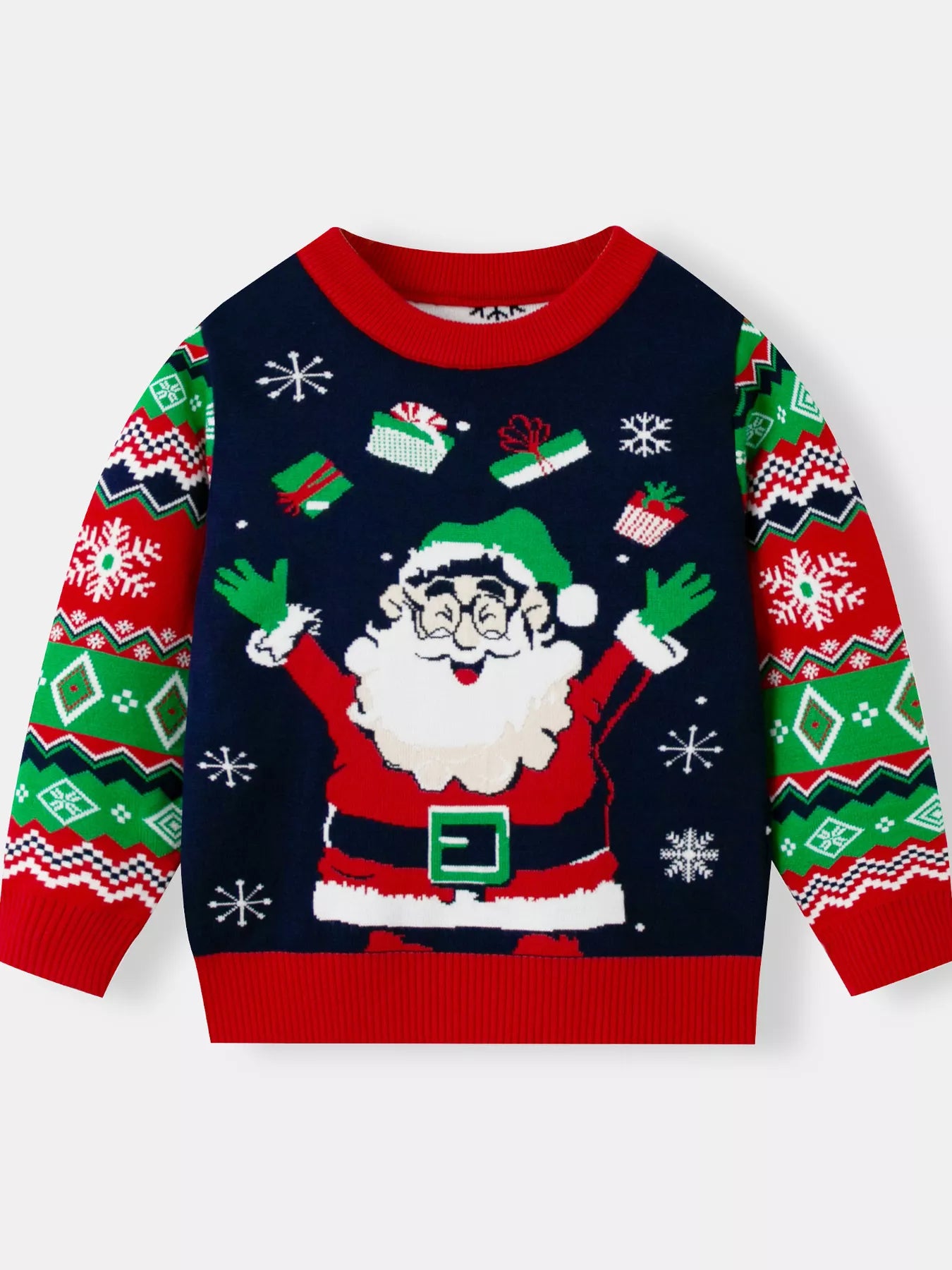 Children's Christmas Tree Round Neck Sweater Red OutfitFlow