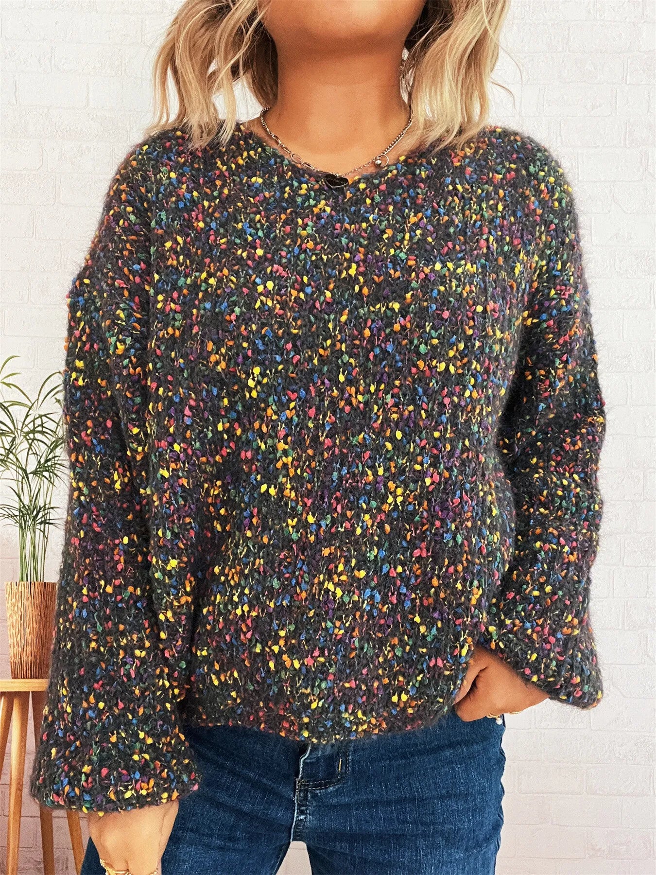 Colorful Long Sleeve Sweater Trendsi