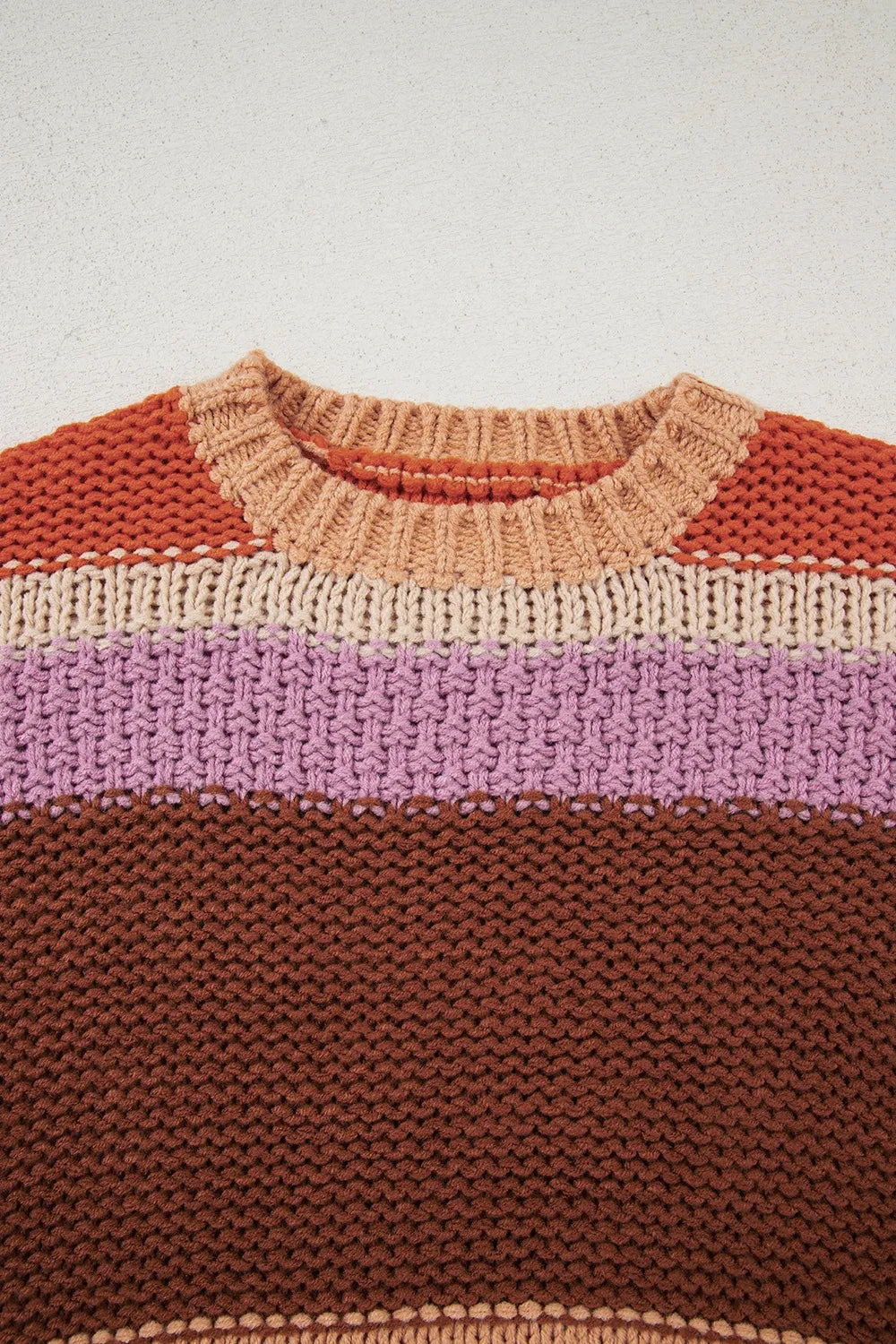 Colorblock Striped Round Neck Sweater OutfitFlow