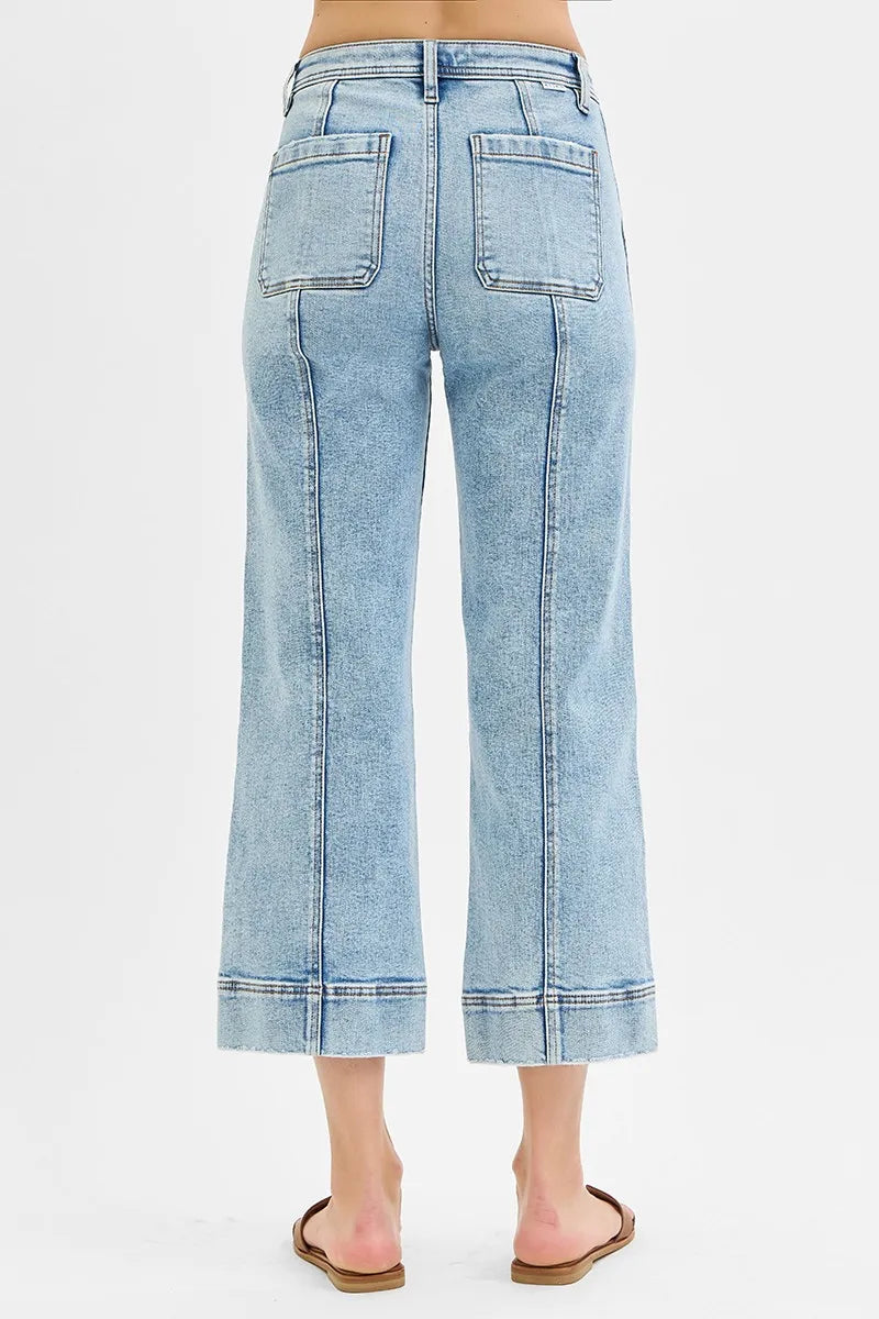 RISEN Full Size High Rise Crop Wide Front Seam Detailed Jeans Plus Size OutfitFlow