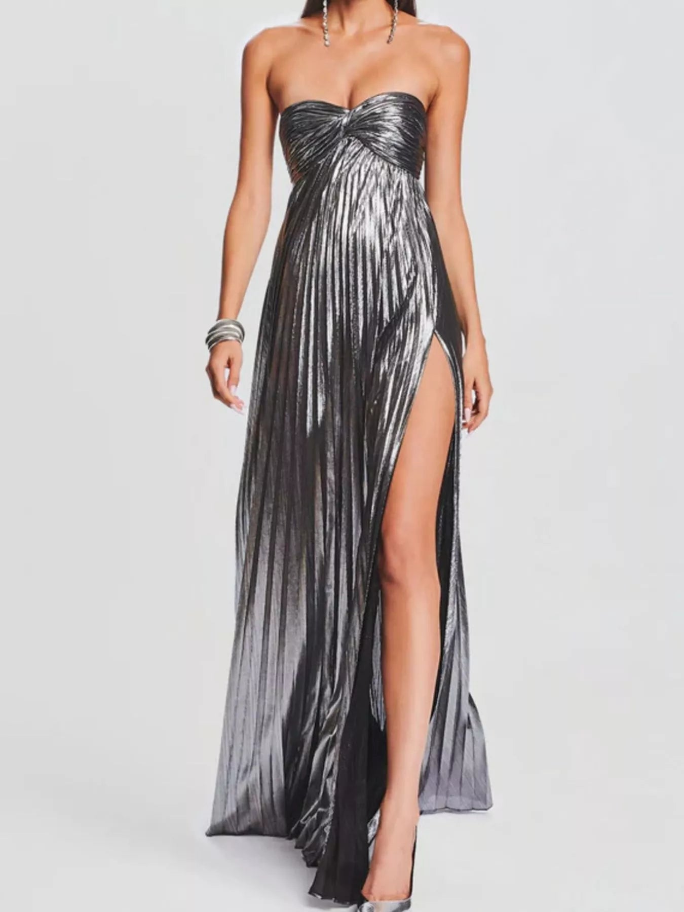 Split Sweetheart Neck Tube Maxi Dress OutfitFlow