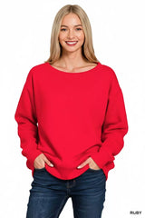Zenana Fleece Boat Neck Sweatshirt OutfitFlow