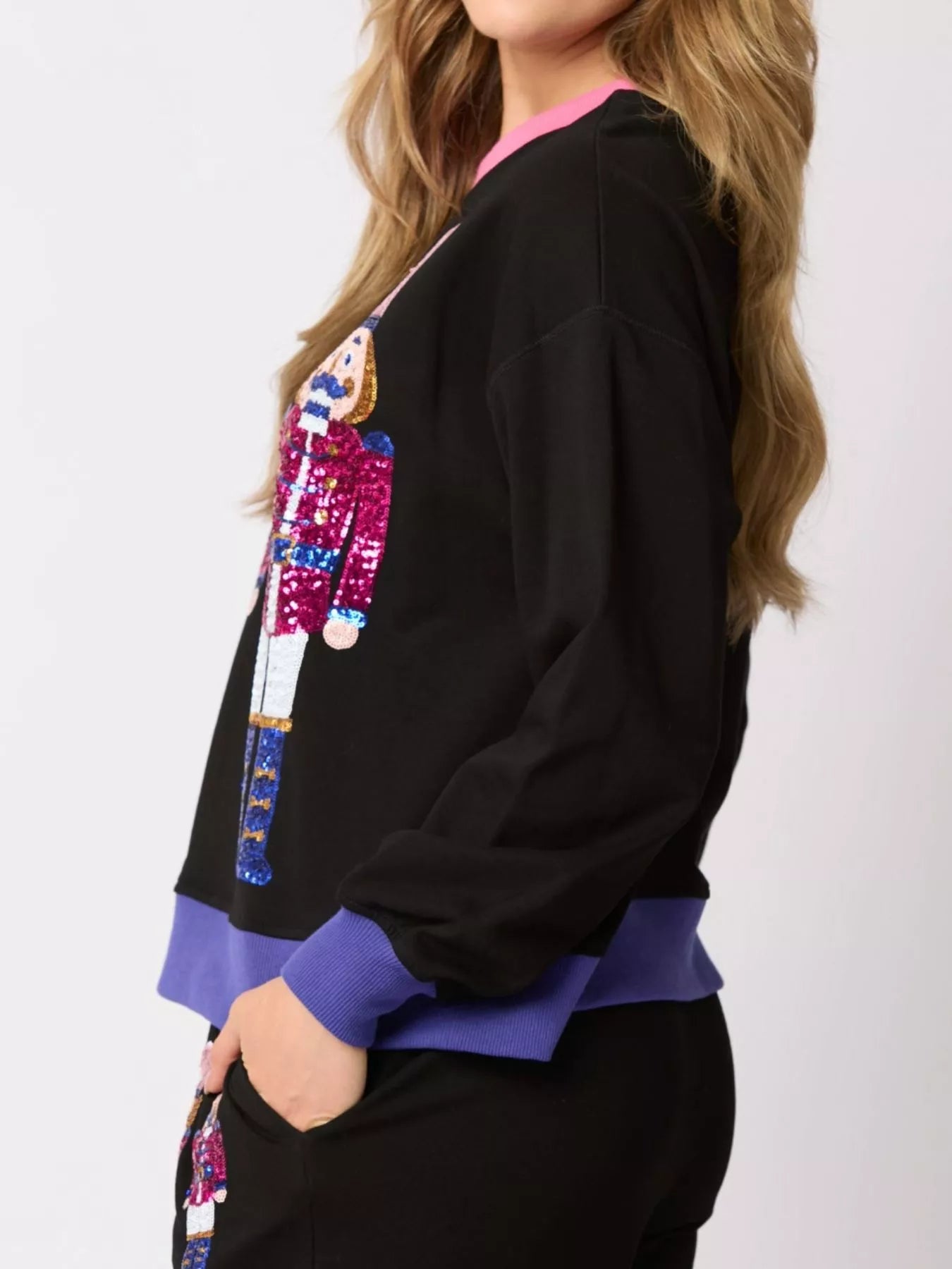 Nutcracker Contrast Trim Sweatshirt and Pants Set OutfitFlow