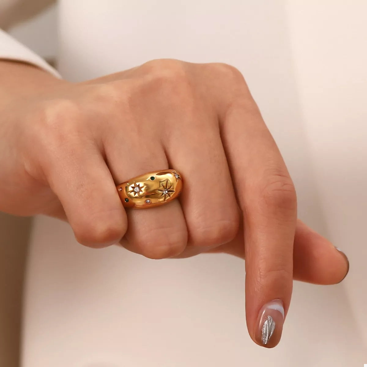 18K Gold-Plated Zircon Ring OutfitFlow
