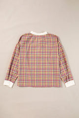 Plaid Half Button Long Sleeve Blouse