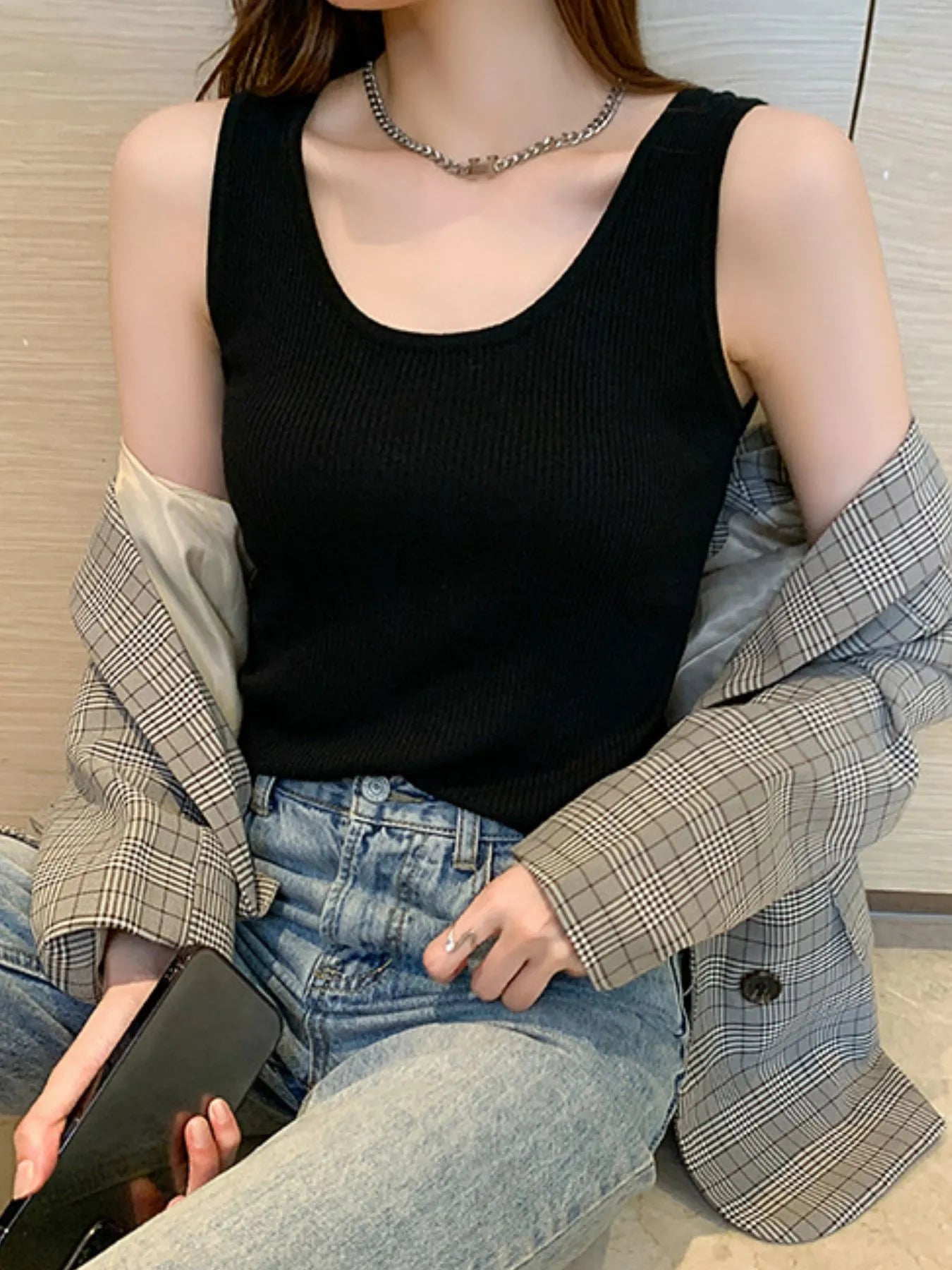 Plus Size Ribbed Scoop Neck Tank OutfitFlow