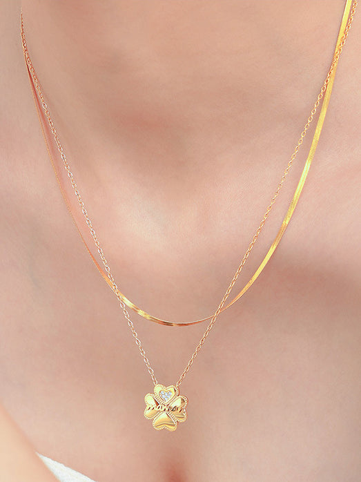 Outfit Flow - 2 Piece 18K Gold-Plated Inlaid Zircon Lucky Clover Necklace