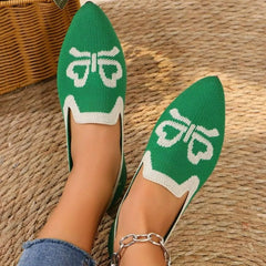 Point Toe Flats Slip-Ons Dark Green OutfitFlow