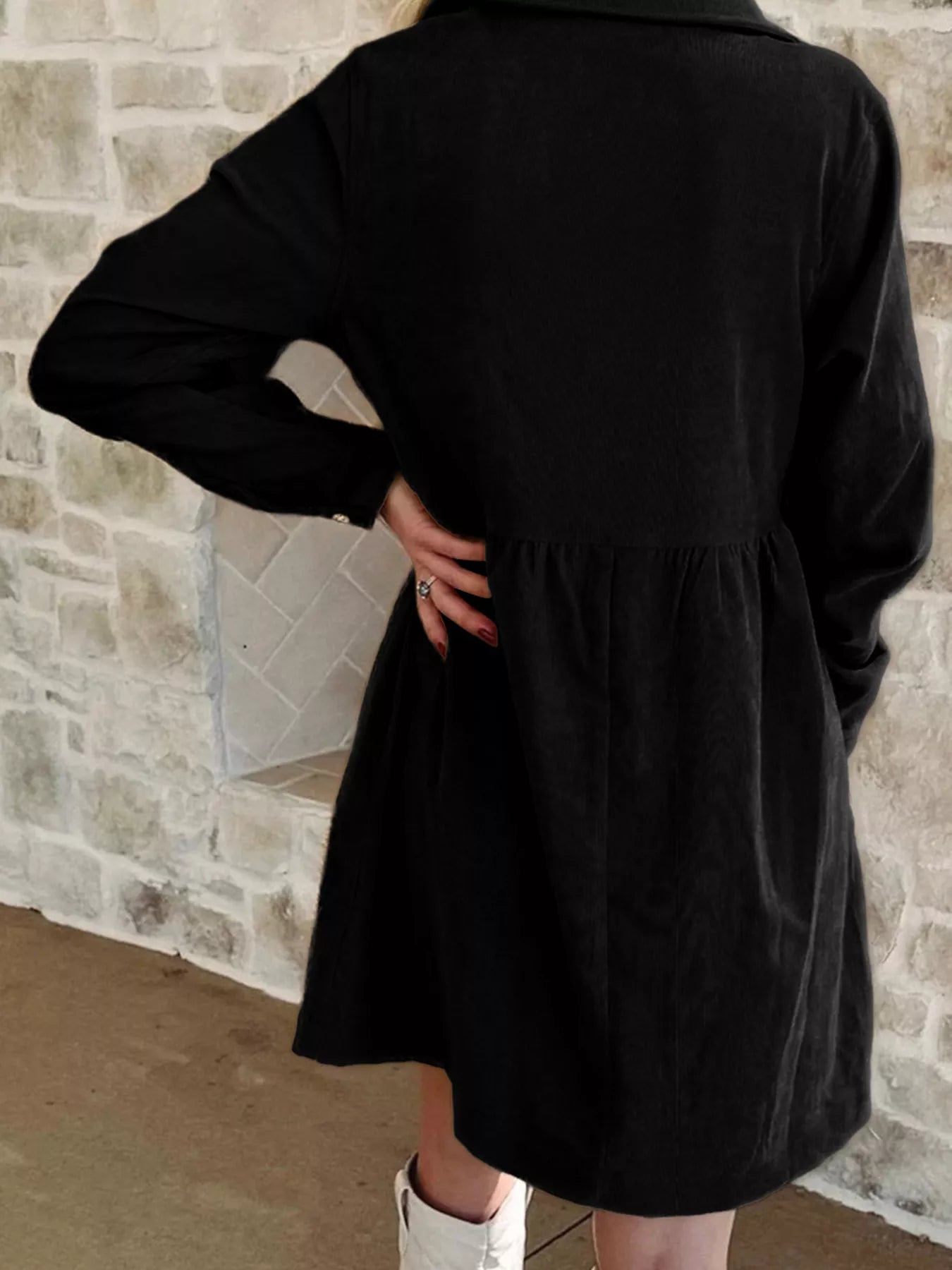 Casual Corduroy Button Detail Mini Dress Trendsi