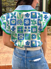 Floral Print Collared Blouse with Flutter Sleeves OutfitFlow