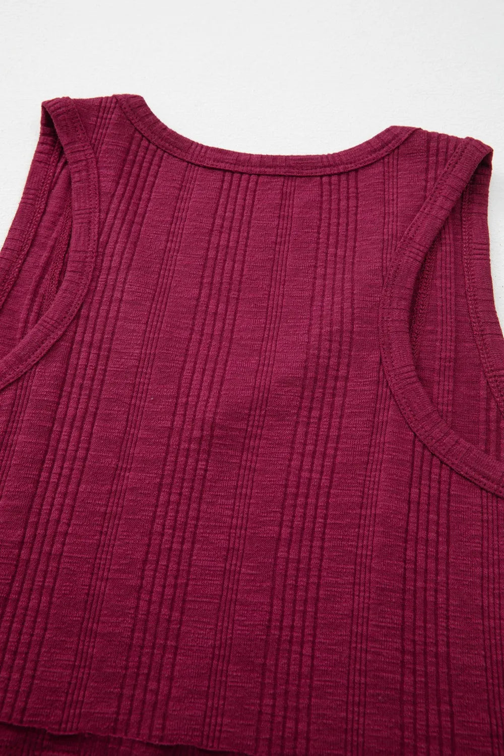 Ribbed Textured Exposed Stitching Knit Tank Top OutfitFlow