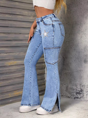 Slit Star Flare Leg Jeans OutfitFlow