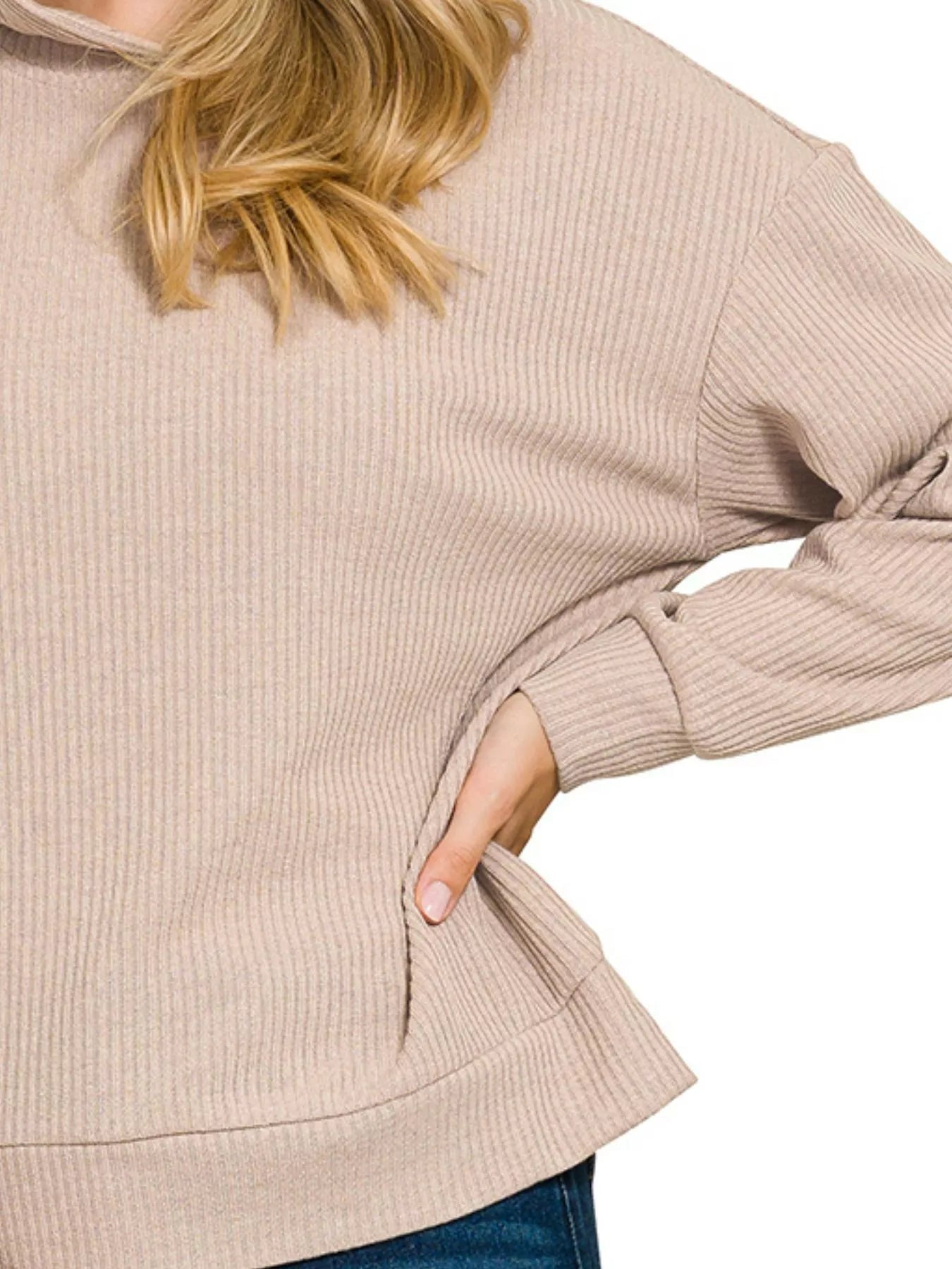 Zenana Ribbed Long Sleeve Hoodie OutfitFlow