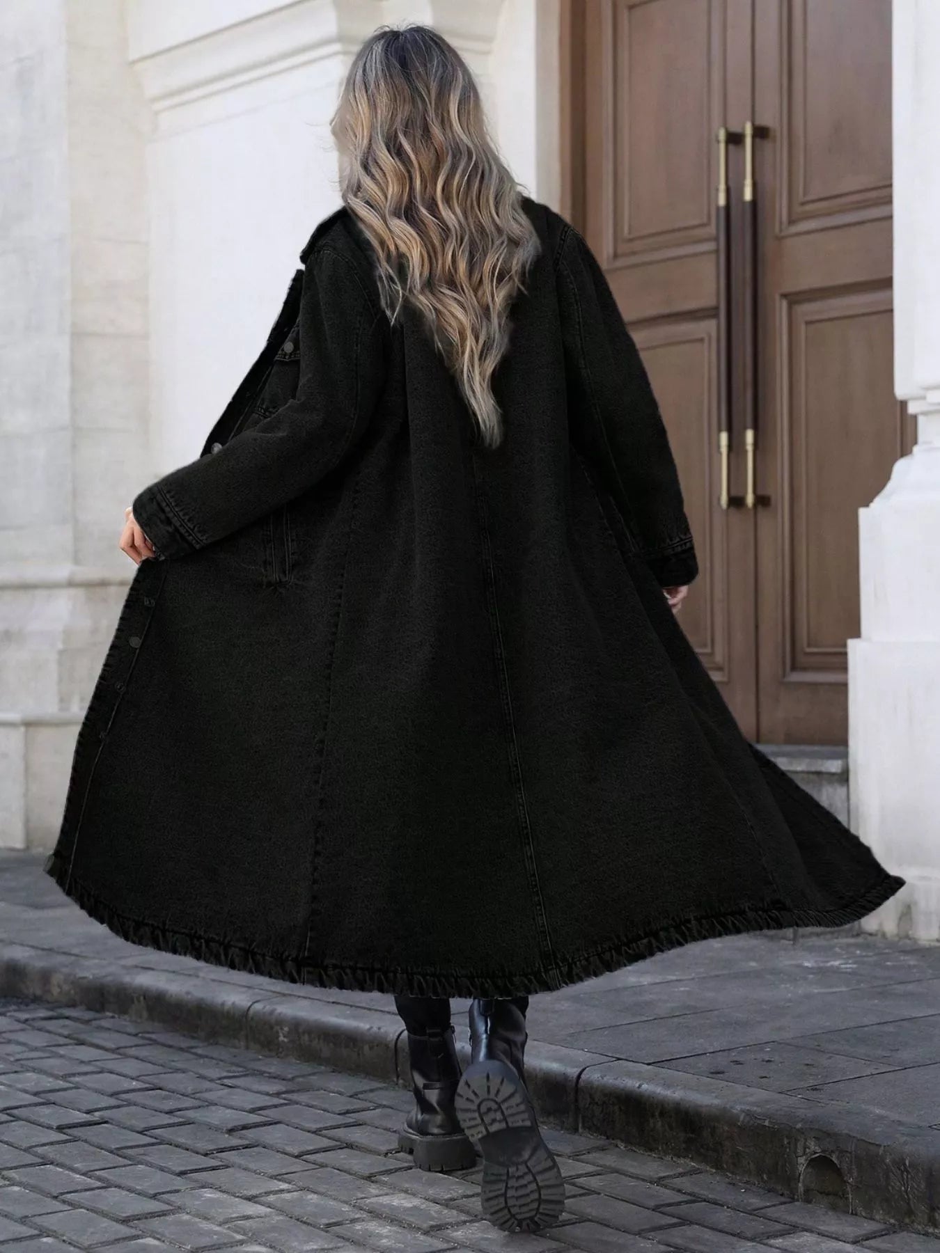 Longline Button-Front Denim Jacket OutfitFlow