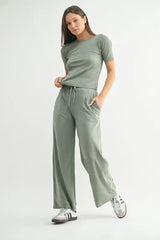 MONO B Vintage Ease Pima Cotton Tee and Pants Set SHADOW OutfitFlow
