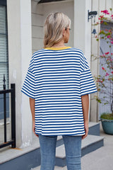 Contrast Striped Round Neck Half Sleeve T-Shirt OutfitFlow