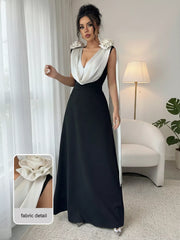 Floral Applique Two Tone Maxi Dress OutfitFlow