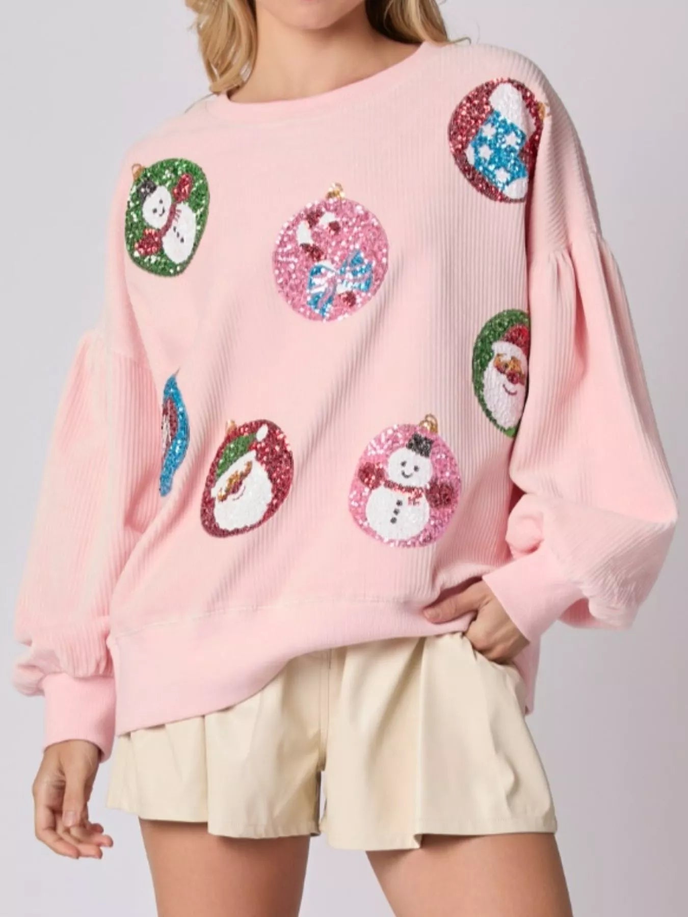 Christmas Sequin Embellished Sweatshirt OutfitFlow