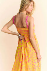 Davi & Dani Geo 2 Tone Printed Wavi Trim Tiered Maxi Dress OutfitFlow