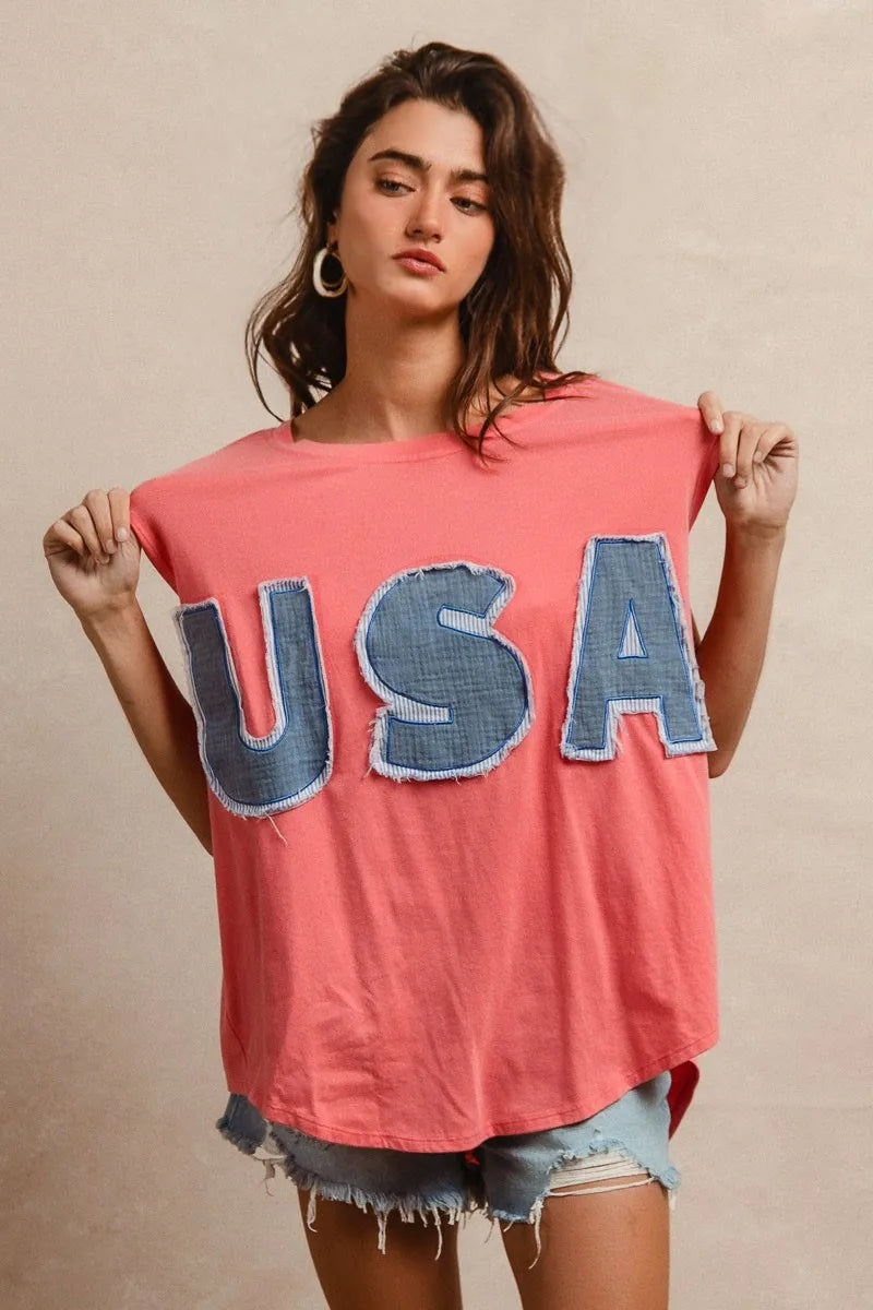 BiBi Washed Jersey With Usa Patched Raw Cut Edge Detail OutfitFlow