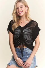 ADORA Drawstring Detail Crochet Top OutfitFlow