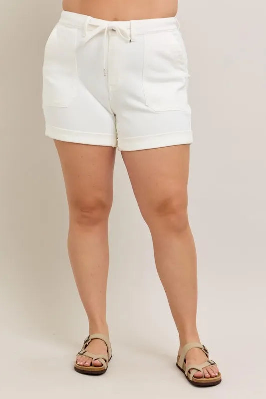 Judy Blue Full Size High Waist Cuff Denim Shorts Plus Size OutfitFlow