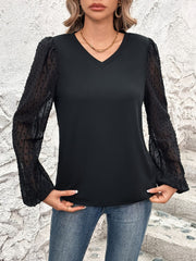 Outfit Flow - Full Size V-Neck Swiss Dot Long Sleeve Blouse