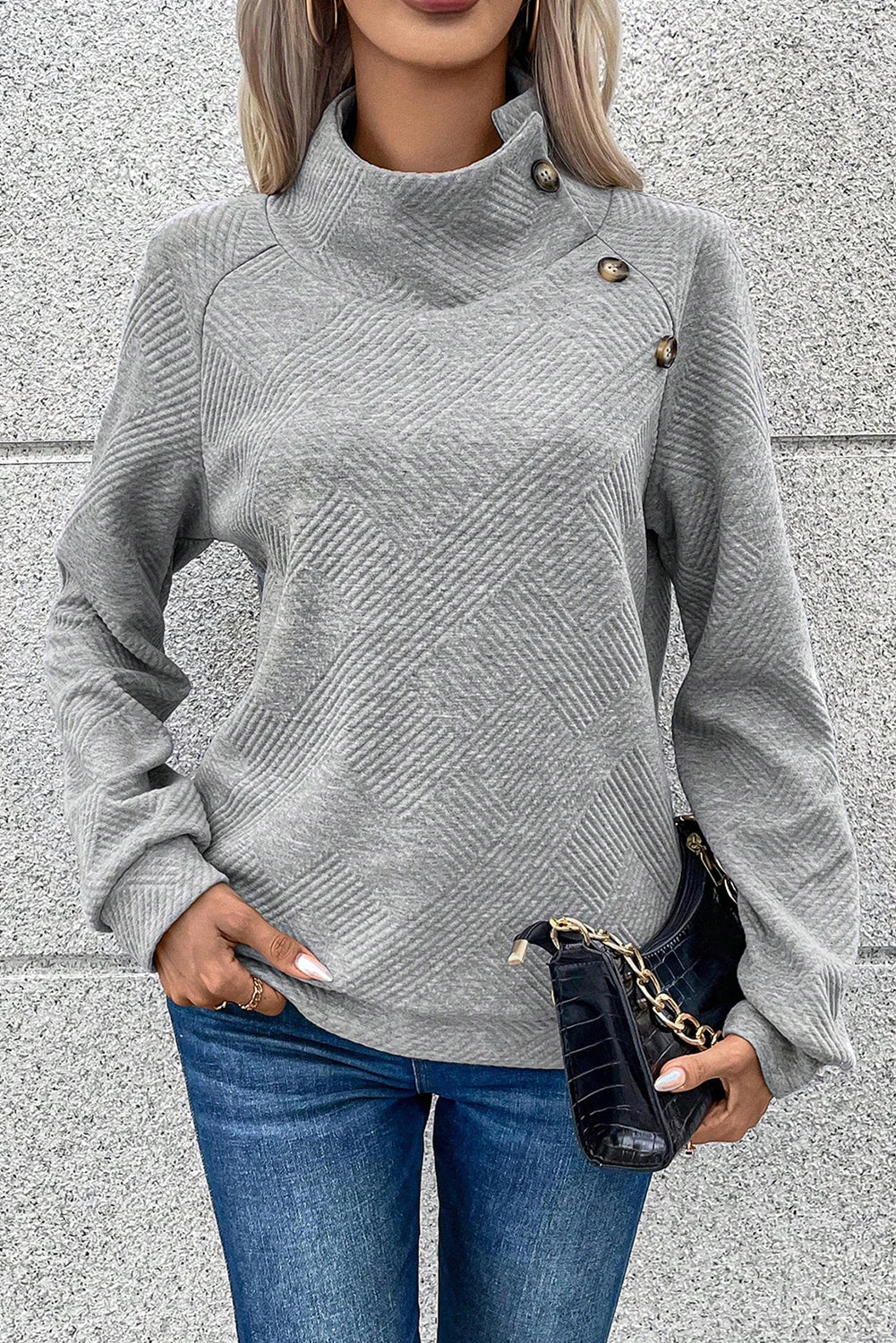 Outfit Flow - Textured Turtleneck Long Sleeve Sweatshirt