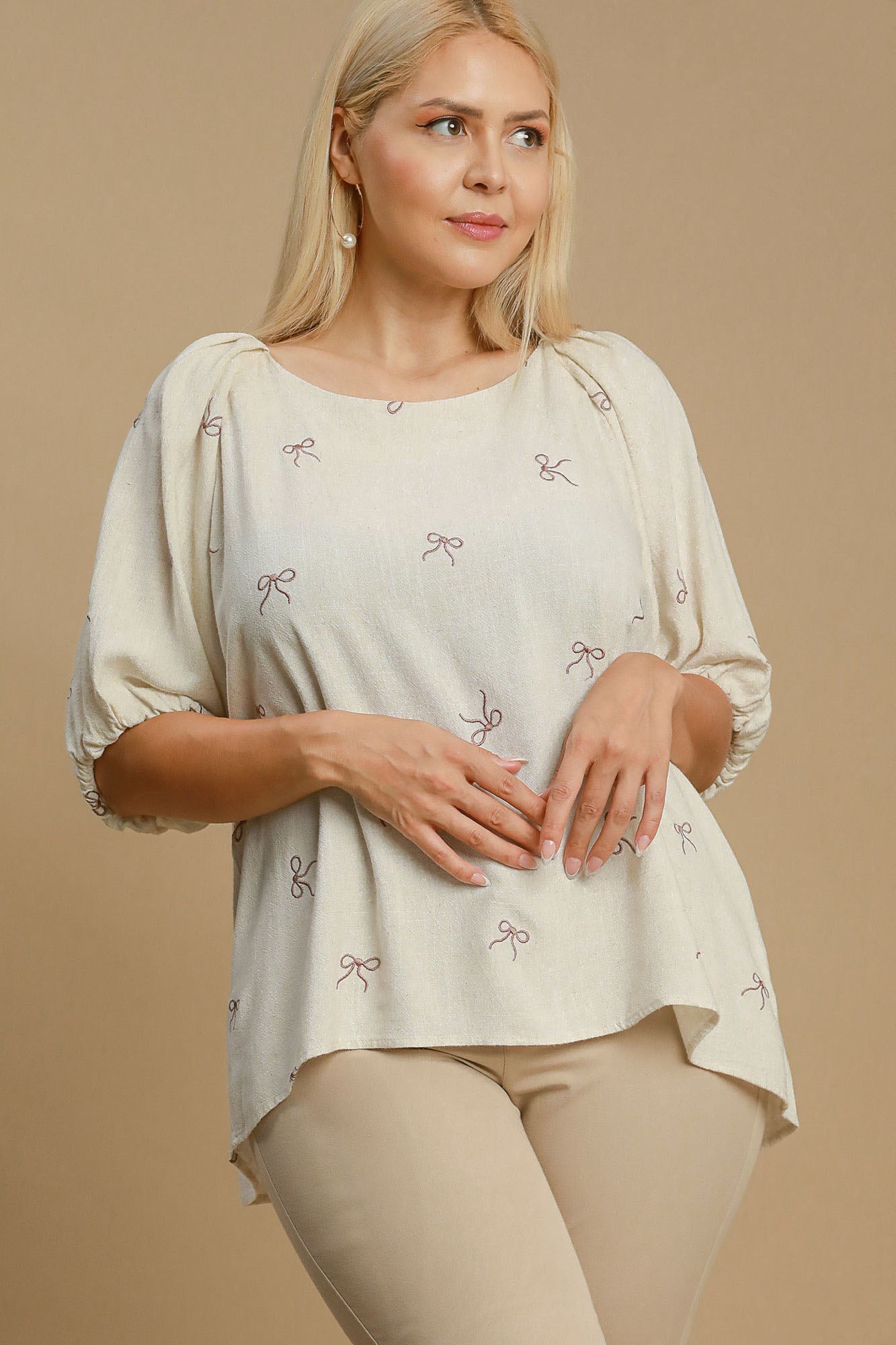 Umgee Full Size Linen Blend Ribbon Embroidered Top Plus Size OutfitFlow