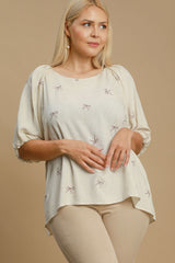 Umgee Full Size Linen Blend Ribbon Embroidered Top Plus Size OutfitFlow