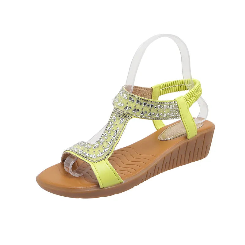 Open Toe Wedge Sandals Neon Yellow OutfitFlow