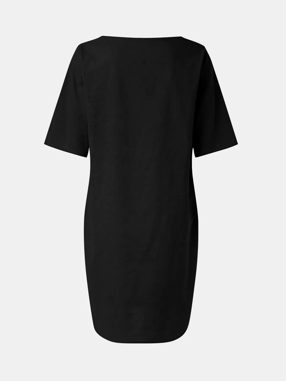 Full Size Round Neck Half Sleeve Dress with Pockets OutfitFlow