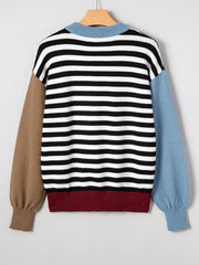 Striped Panels Colorblock Sleeve Sweater OutfitFlow