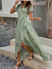 Printed Surplice Maxi Dress with Flutter Sleeves OutfitFlow