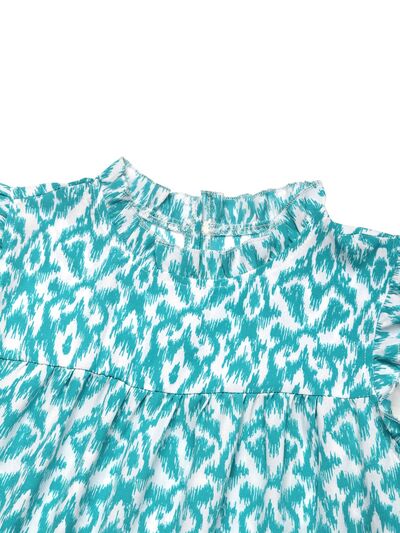 Perfee Printed Frill Sleeveless Mini Dress OutfitFlow