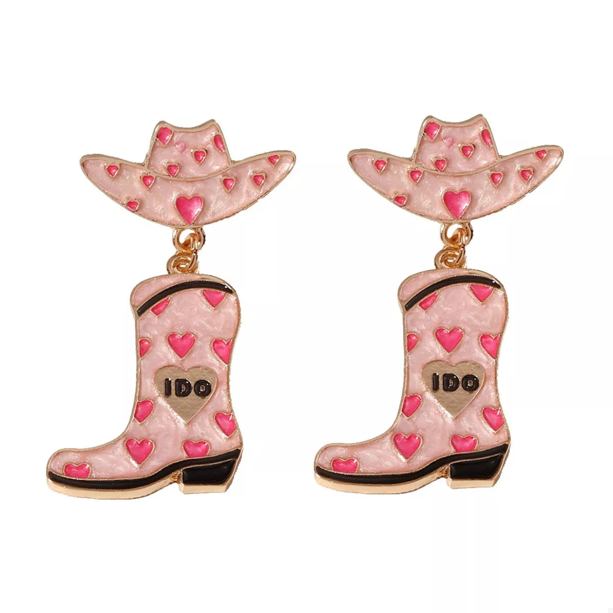 Cowgirl Hat and Boot Dangle Earrings Pink onesize OutfitFlow