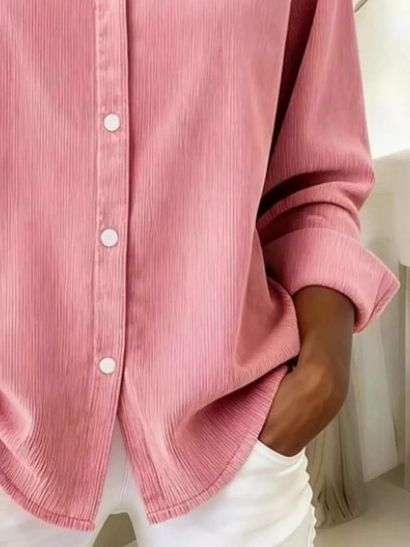 Full Size Corduroy Button-Down Shirt Plus Size OutfitFlow