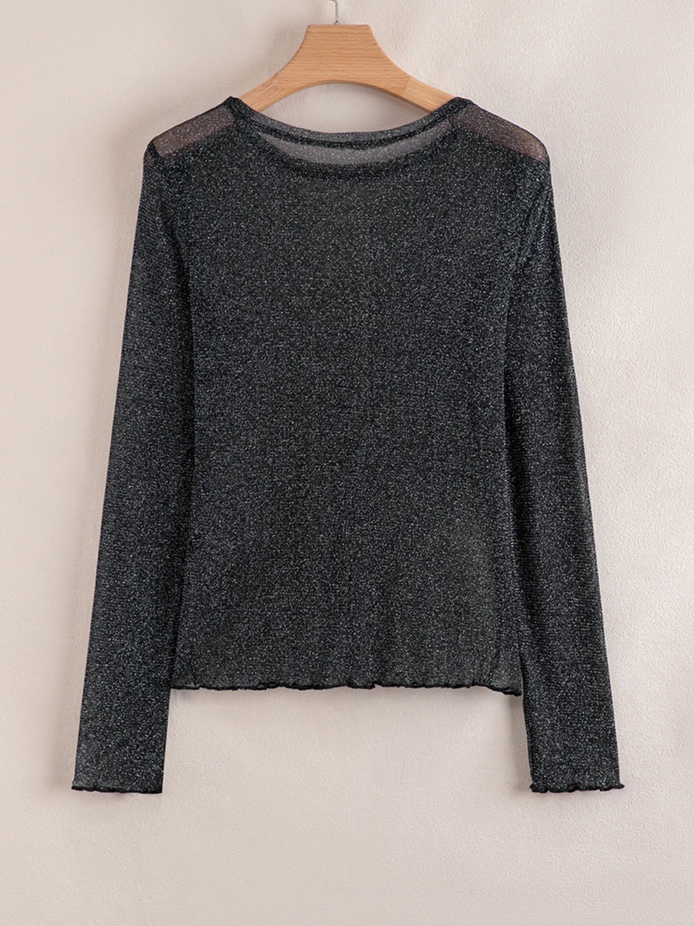 Metallic Glitter Mesh Long Sleeve Top OutfitFlow