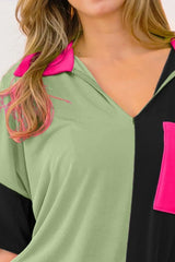 BiBi Slinky Knit Color Block V Neck Front Top OutfitFlow