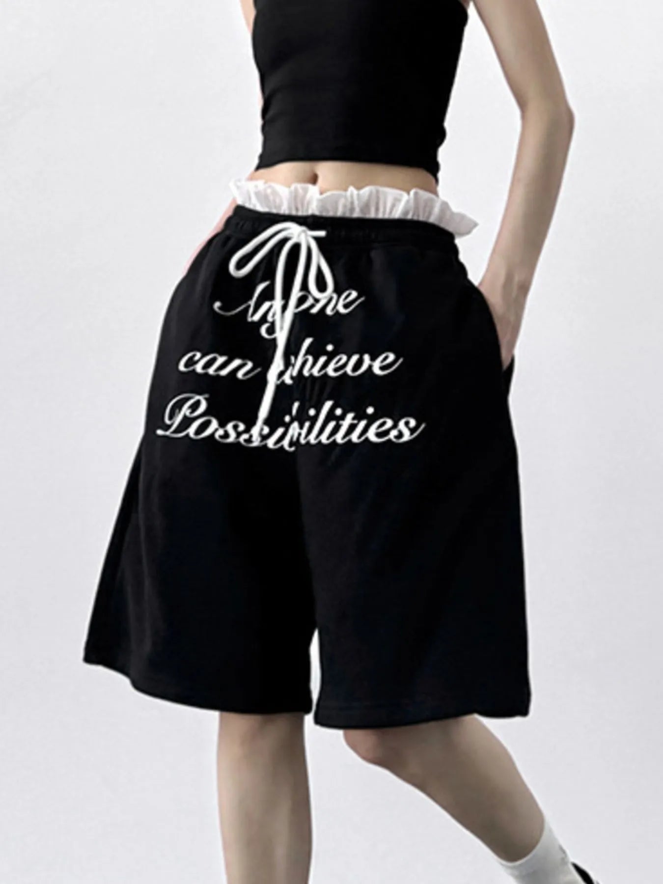 Drawstring Letter Shorts OutfitFlow